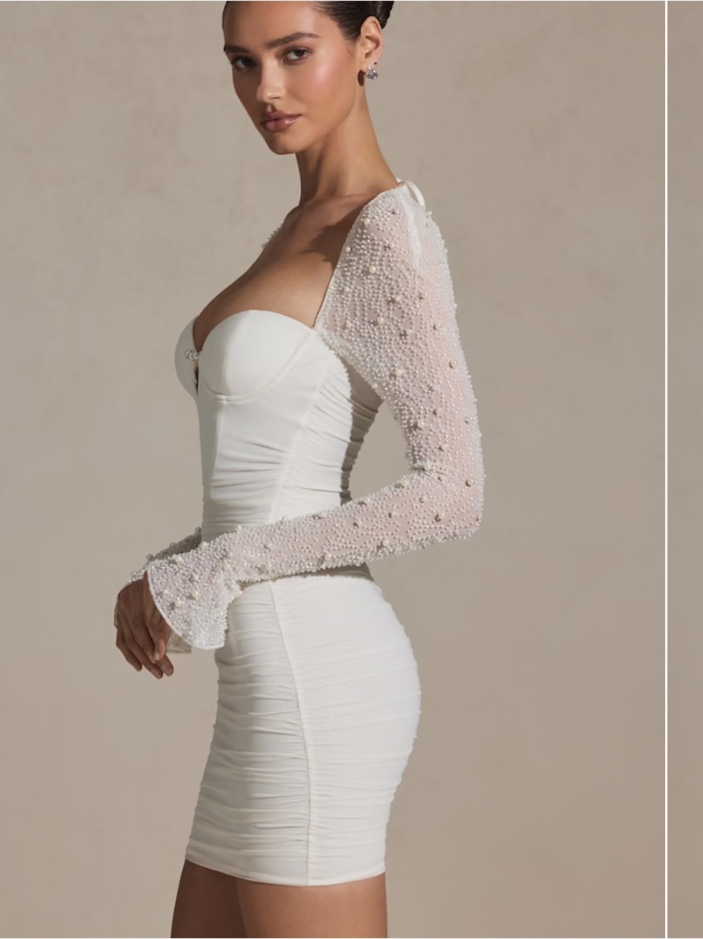 Oh Polly White Embellished Long-Sleeve Mini Dress